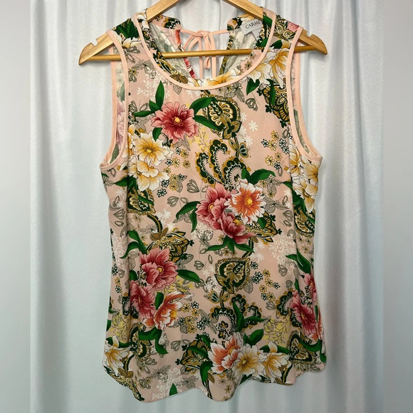 Carmen Marc Valvo Pink Floral Mixed Media Sleeveless Blouse - size Small - Picture 3 of 10